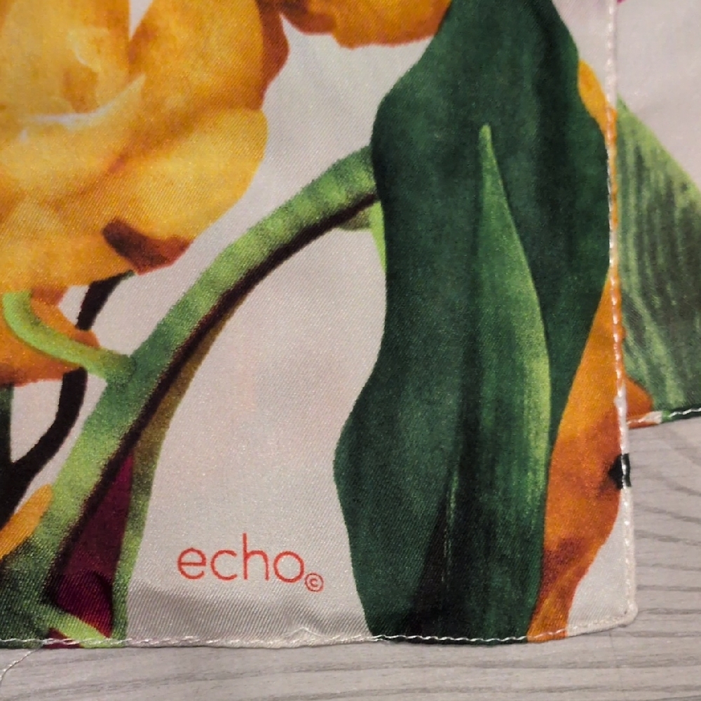 Echo Silk Vibrant Yellow and Green Floral Scarf - Picture 2 of 5